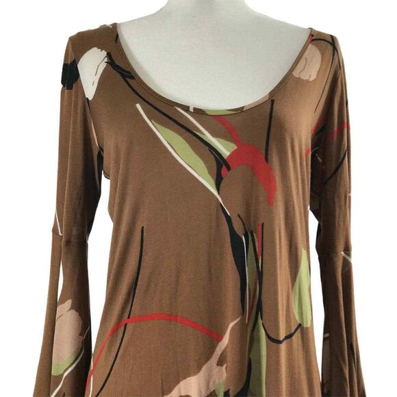 Vintage Womens Dress Size Small Tulip Print Boho Brown Bell Sleeve Open Back - Picture 4 of 10